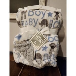 Thro Blue Gray Elephant Baby Boy Blanket Corey Monkey Elephant Fleece Sherpa